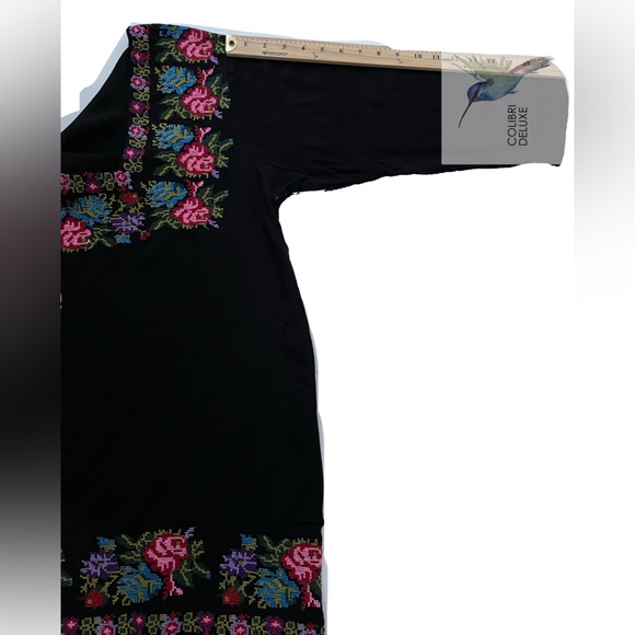 Women's Black embroidered Viscose blouse bohemian top summer Tunic (L) - Picture 5 of 6